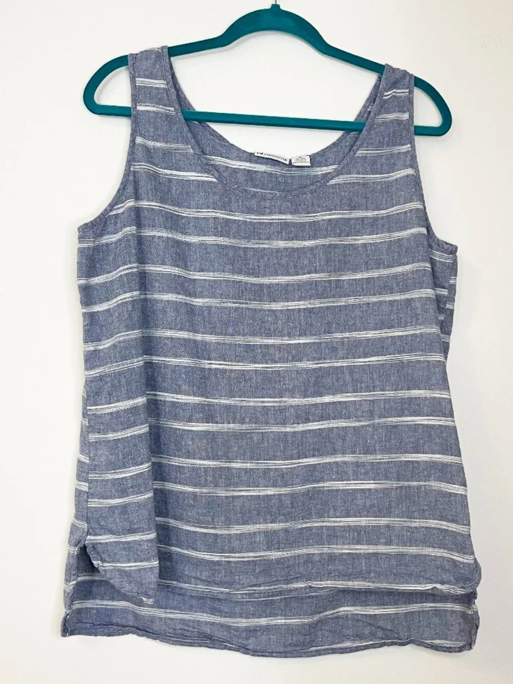 Liz Claiborne Linen Blend Striped Tank Top Blue White Sleeveless XL Coastal - Picture 1 of 6